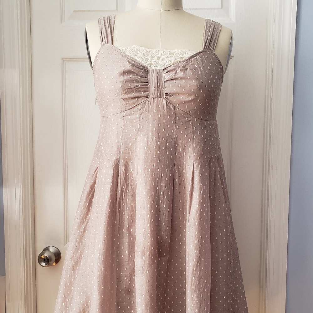 Cottagecore Sweetheart A-Line Beige Cream Ivory Swiss Dot Ruffle Dress Jumper XL